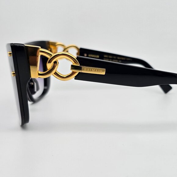Balmain Armour BPS-106A-150 Black Gold Frame Grey Lens Cat Eye Shield Sunglasses - Picture 4 of 15